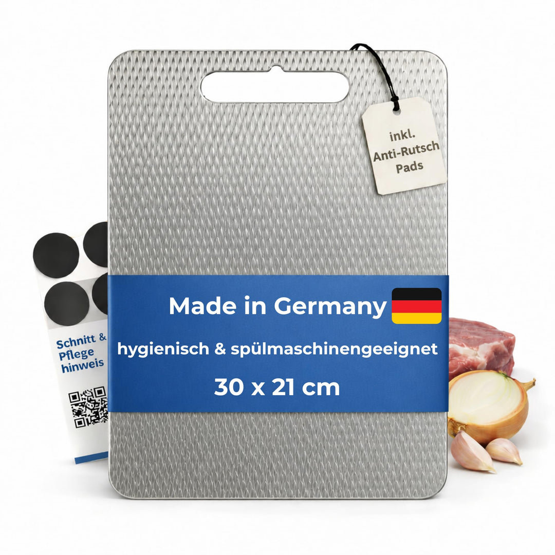 Premium Schneidebrett Edelstahl 30x21 cm – geprägt, spülmaschinengeeignet | Strukturierte Oberfläche