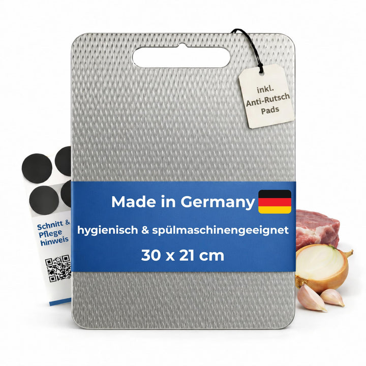 Premium Schneidebrett Edelstahl 30x21 cm – geprägt, spülmaschinengeeignet | Strukturierte Oberfläche
