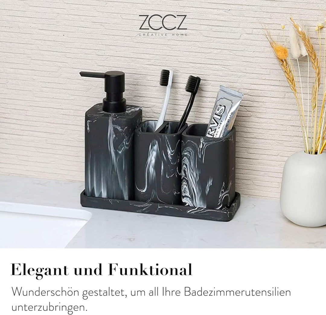 ZCCZ Badezimmer Set – 4 Teile – Badezimmer Organizer mit Zahnbürstenhalter, Zahnputzbecher, Seifensp