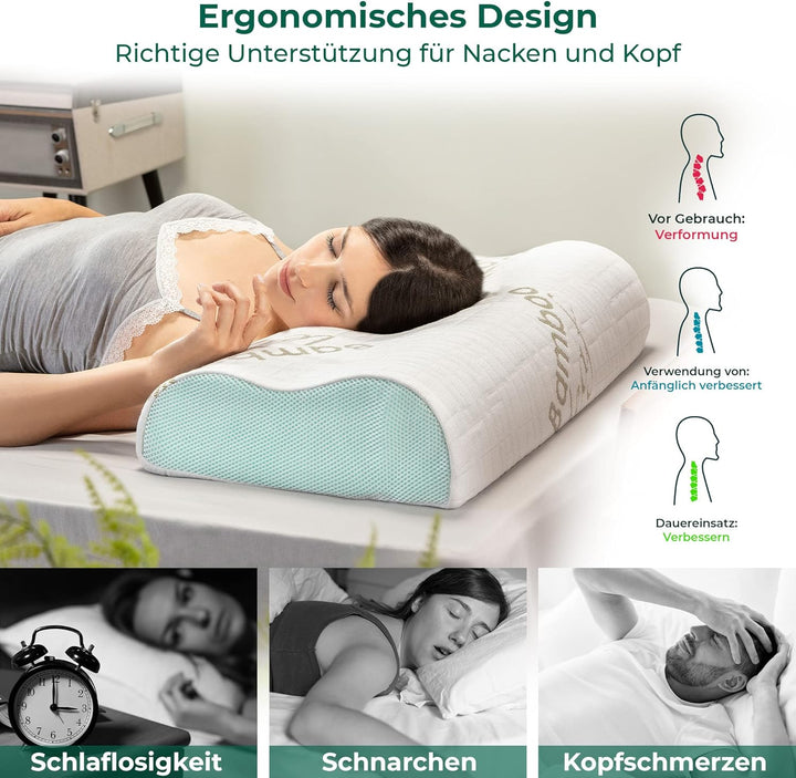 Flowen Orthopädisches Nackenstützkissen Memory Foam Kopfkissen Nackenkissen Ergonomisches für Bett H