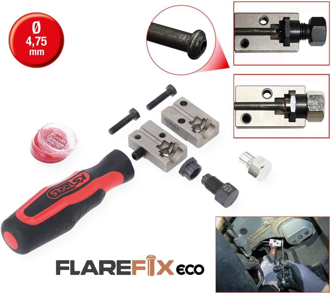 KS Tools 122.1215 FLAREFIXeco 4,75 mm Universal-Bremsleitungs-Bördelgerät-Satz, 4-tlg Single, Single