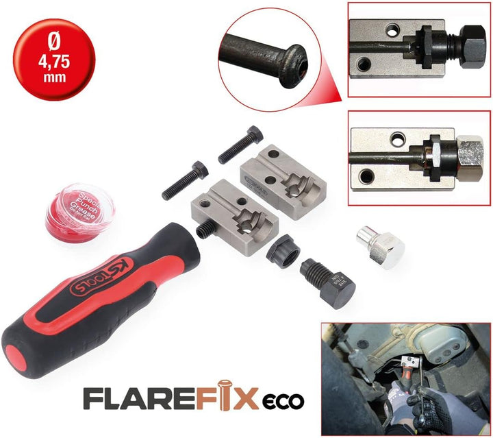 KS Tools 122.1215 FLAREFIXeco 4,75 mm Universal-Bremsleitungs-Bördelgerät-Satz, 4-tlg Single, Single