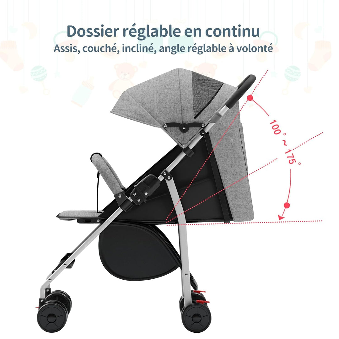 Kinderwagen für Kinder ab 6 Monaten, Sitzen/Liegen, verstellbarer Gurt, lockern zum Liegen, Anziehen