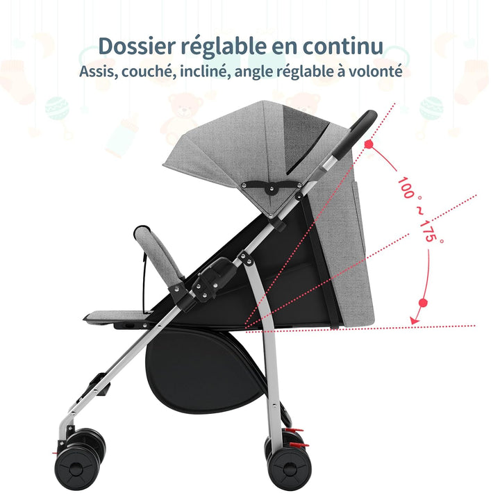 Kinderwagen für Kinder ab 6 Monaten, Sitzen/Liegen, verstellbarer Gurt, lockern zum Liegen, Anziehen