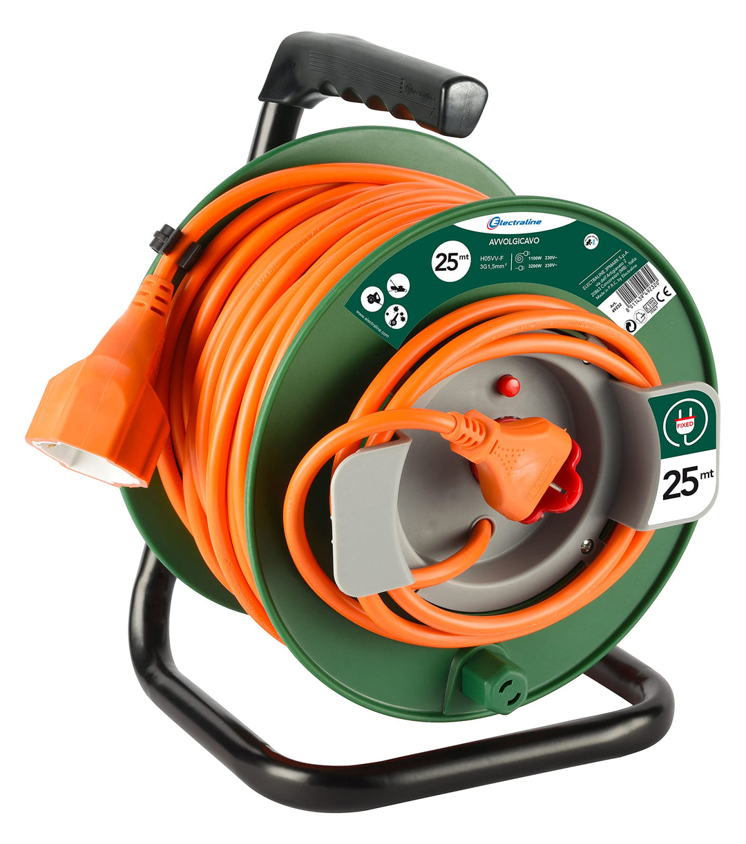 Electraline 49232 Kabeltrommel mit Stecker Universal passend für Geräte von Gartenarbeit, Thermoschu