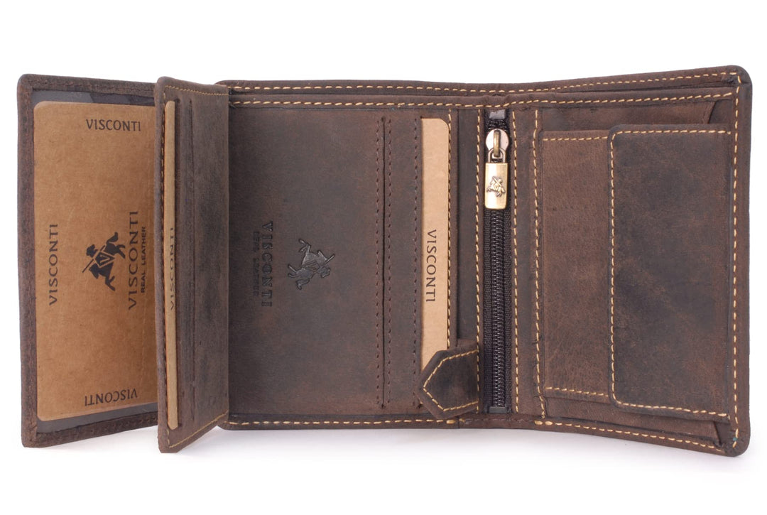 VISCONTI - Herren Leder Geldbörse Mittelgross - Portmonee 8 Kartenfächer - Wallet mit Münzfach - RFI