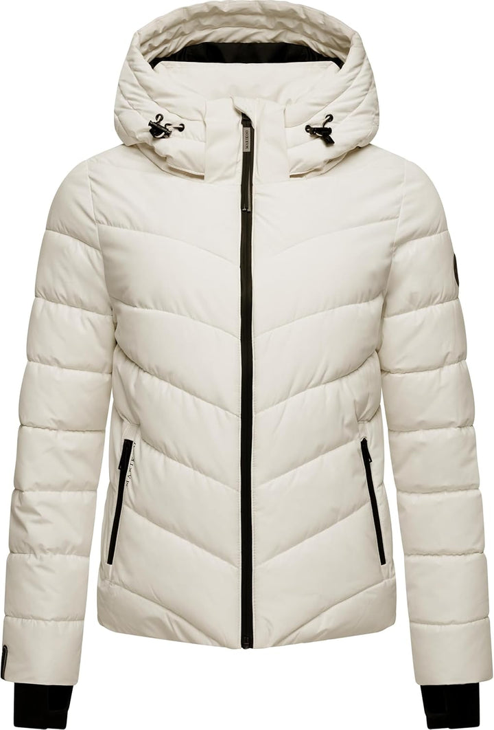 MARIKOO Damen Winterjacke warme Steppjacke mit abnehmbarer Kapuze Samuiaa XVI XS-3XL XS Offwhite, XS