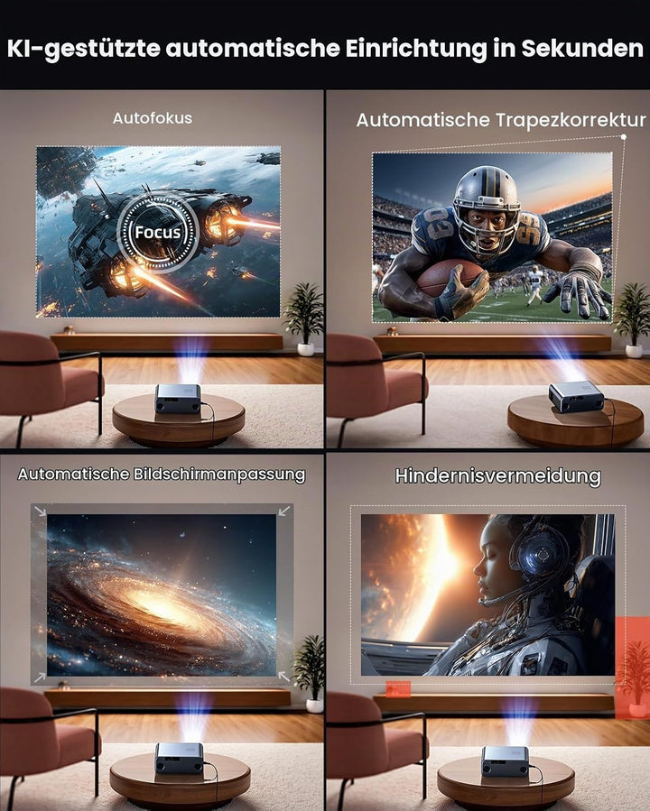 4K Beamer mit Google TV &amp; Netflix/Disney+, Dolby Audio, 1000 ANSI Smart Beamer 4K Autofokus Trapezko