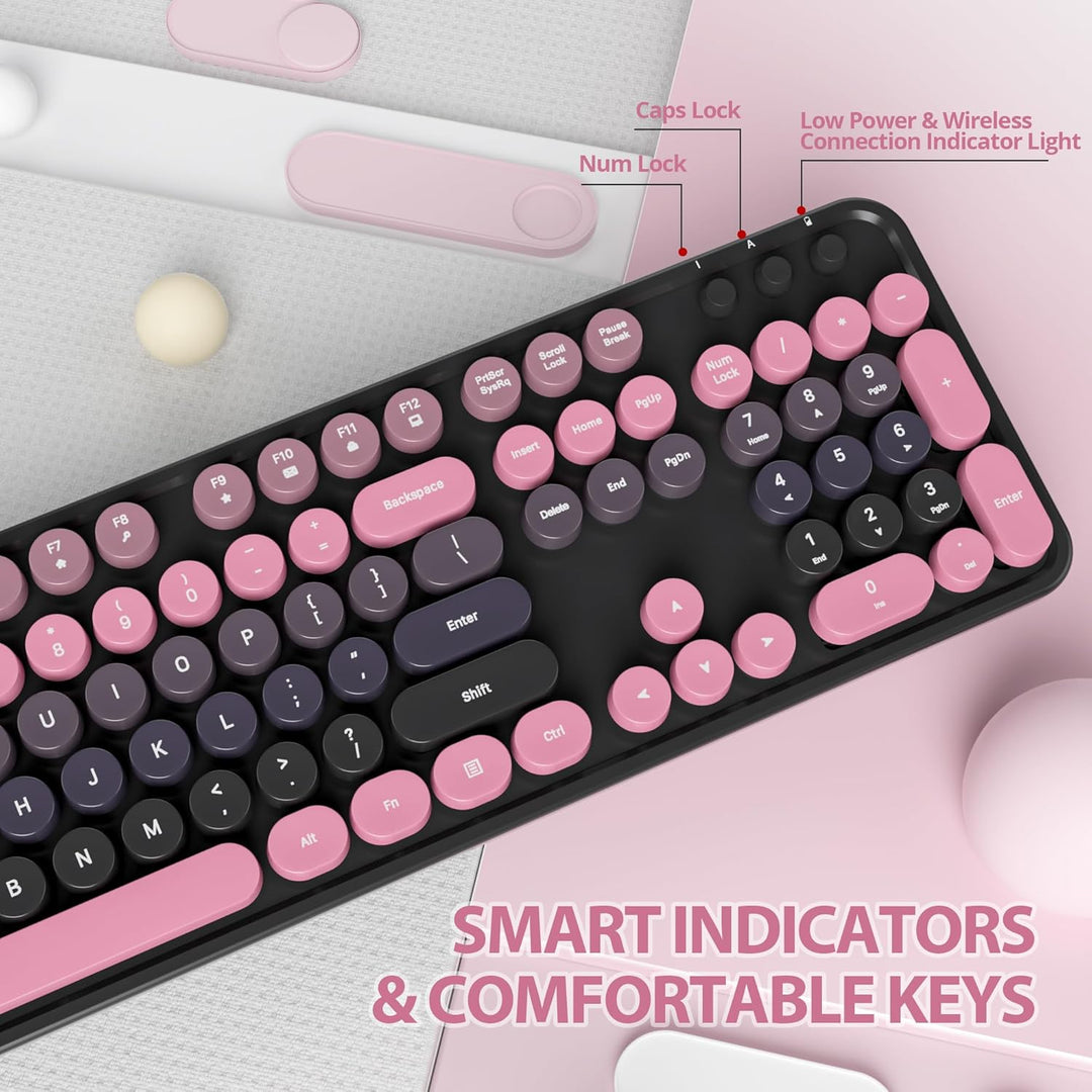 SOLIDEE kabellose Tastatur- und Maus-Kombination,Retro-Schreibmaschinen-Tastatur,2.4GHz runde Tasten