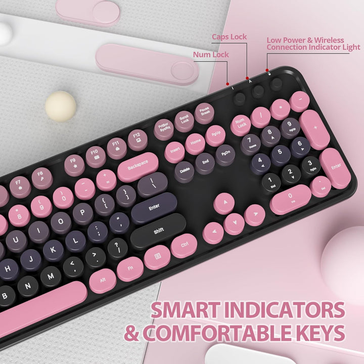 SOLIDEE kabellose Tastatur- und Maus-Kombination,Retro-Schreibmaschinen-Tastatur,2.4GHz runde Tasten
