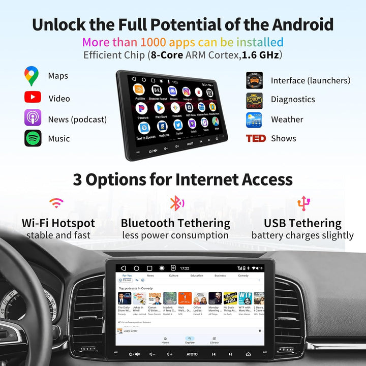 [9 Zoll] ATOTO A6 PF Doppel-DIN Android Autoradio, kabellos CarPlay & Android Auto, IPS-Display Dual