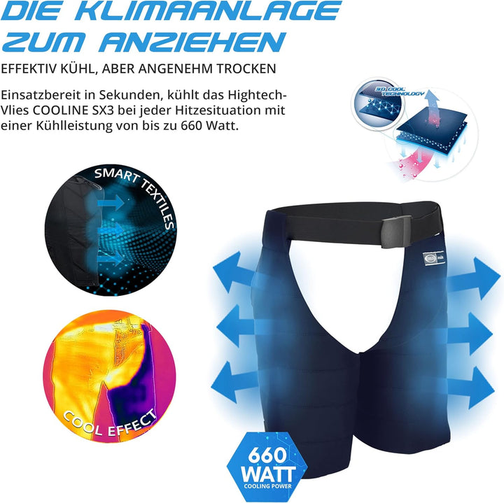 E.COOLINE Powercool SX3 Chaps (1 Paar mit Gürtel) | Oberschenkel kühlen mit Chaps | Beinkühlung für
