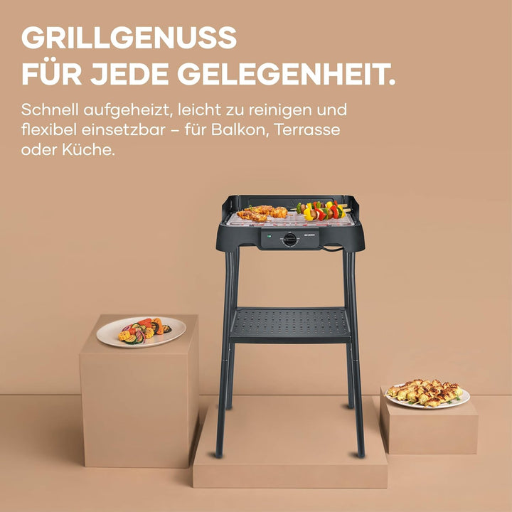 Severin Elektrogrill mit Standfuss, einstellbare Temperatur 35-200 Grad Celsius, schnelles Aufheizen