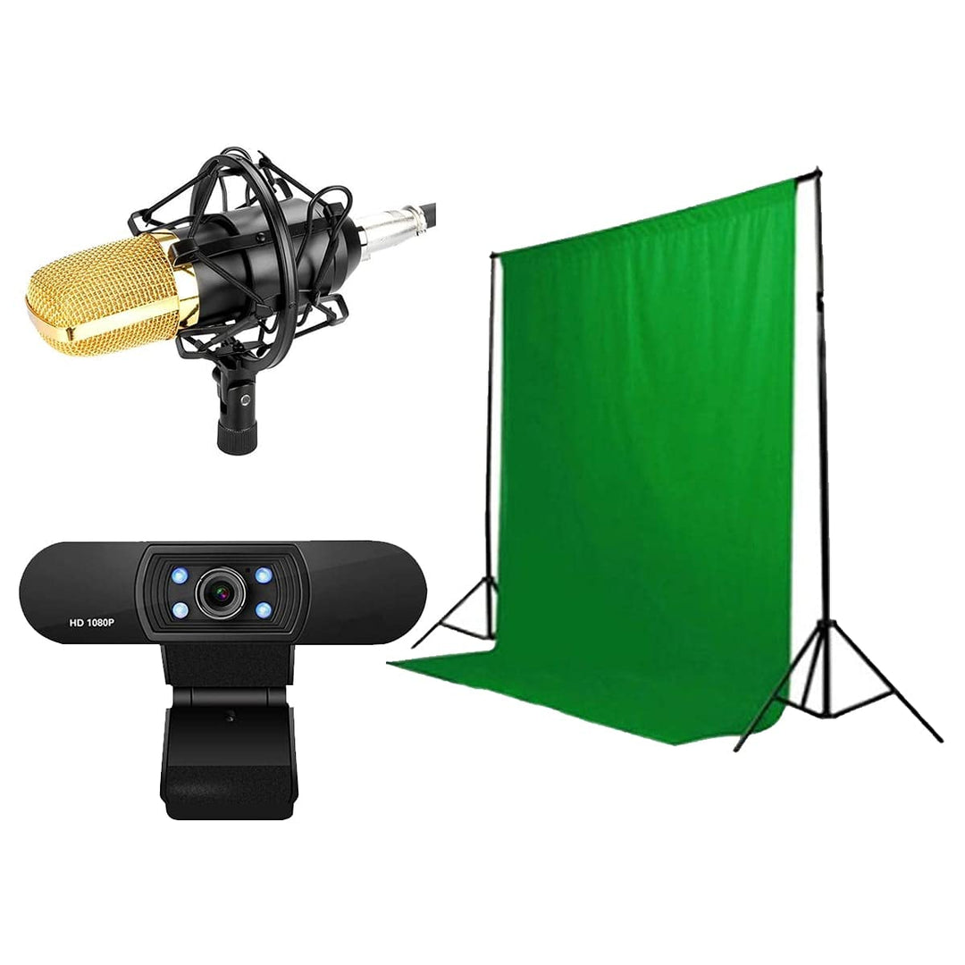 Steelplay - 4 in 1 Streaming Pack mit einem 198 x 213 cm grünen Hintergrund mit Stativ und Befestigu