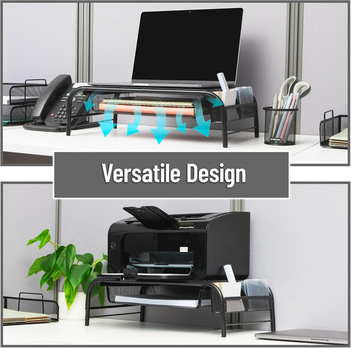 Mind Reader 'Raise' Metall Mesh PC Laptop IMac Computer Monitor Stand mit Schublade, schwarz, Schwar