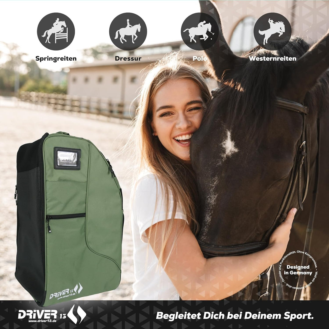 Driver13 Reitstiefelrucksack/Reitstiefeltasche/Stiefeletten Taschen Deluxe mit Helmfach für Reitstie