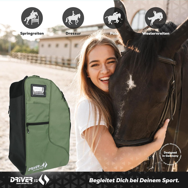 Driver13 Reitstiefelrucksack/Reitstiefeltasche/Stiefeletten Taschen Deluxe mit Helmfach für Reitstie