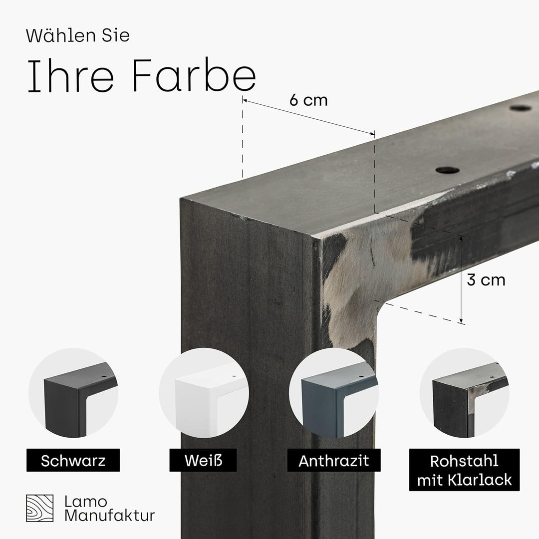 LAMO Manufaktur Tischbeine für Schreibtisch Esstisch, Simple Medium, Vierkantprofil 60x30 mm, Tischg