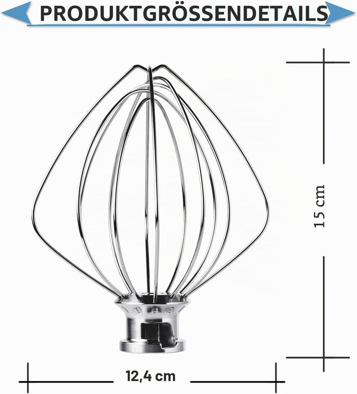 Edelstahl-Schneebesen für KitchenAid 4,5 und 5 Quart Mittelgrosse Küchenmaschinen mit kippbarem Moto