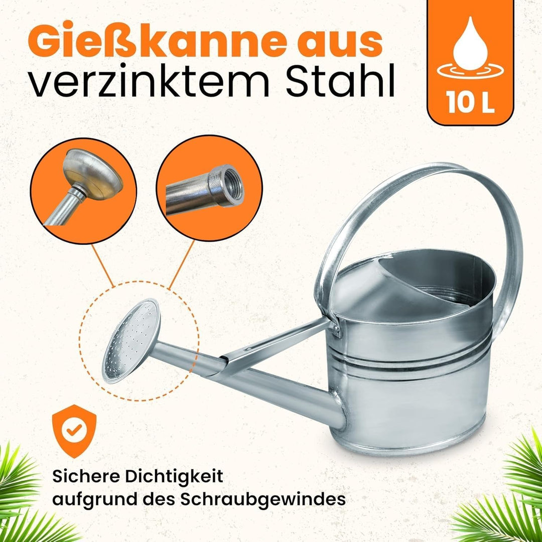 HRB Zinkgiesskanne 10 L, Giesskanne feuerverzinkt, langlebige Metallgiesskanne für den Innen- und Au