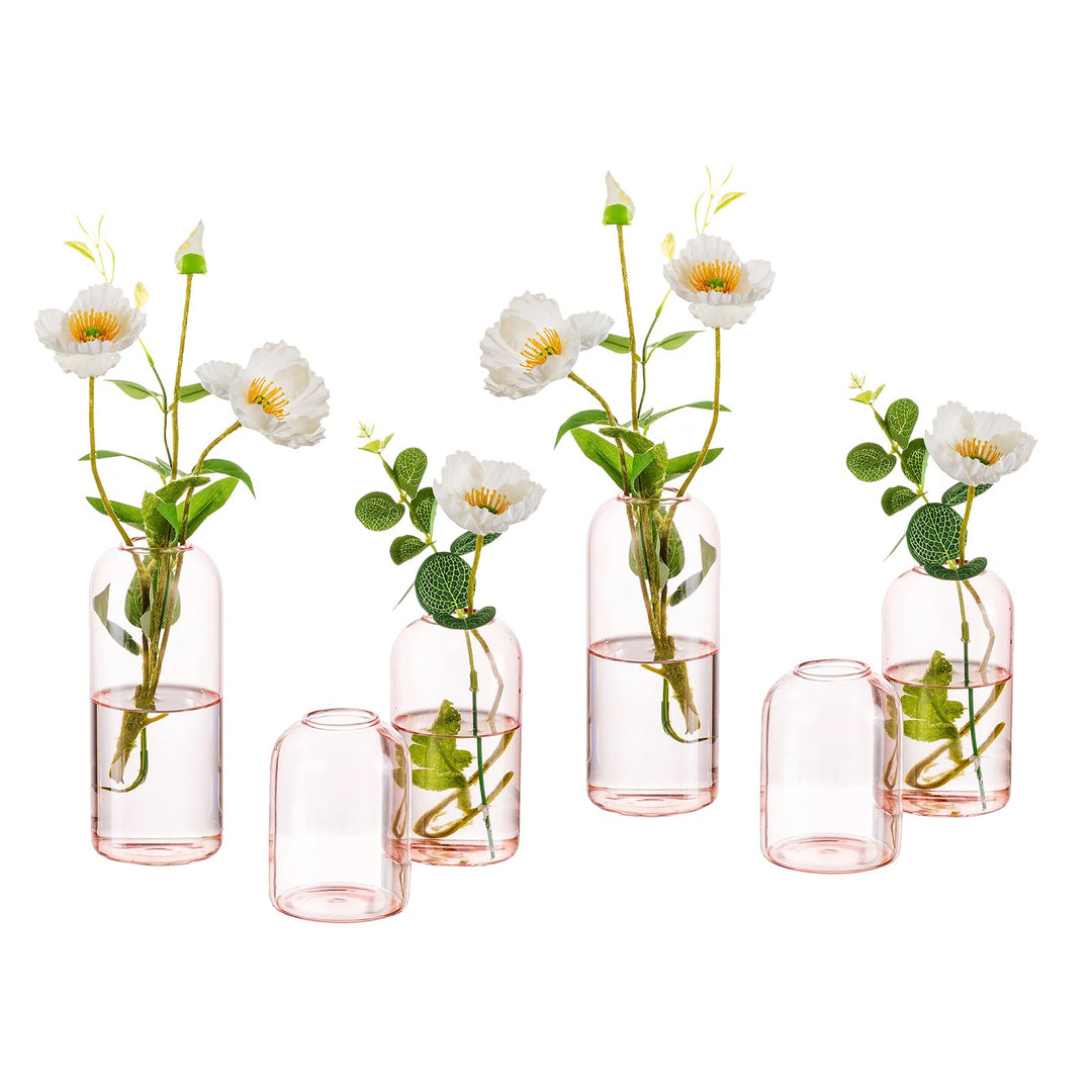 Hewory Kleine Vasen für Tischdeko: 6er Set Rosa Deko Vase Rosa Glaszylinder Vase Glas, Klein Glasvas