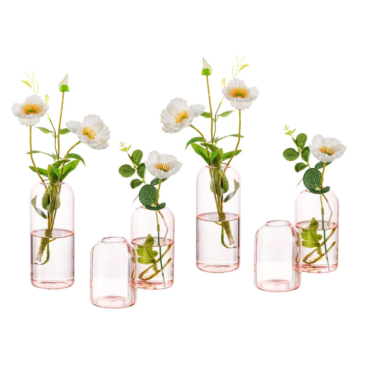 Hewory Kleine Vasen für Tischdeko: 6er Set Rosa Deko Vase Rosa Glaszylinder Vase Glas, Klein Glasvas