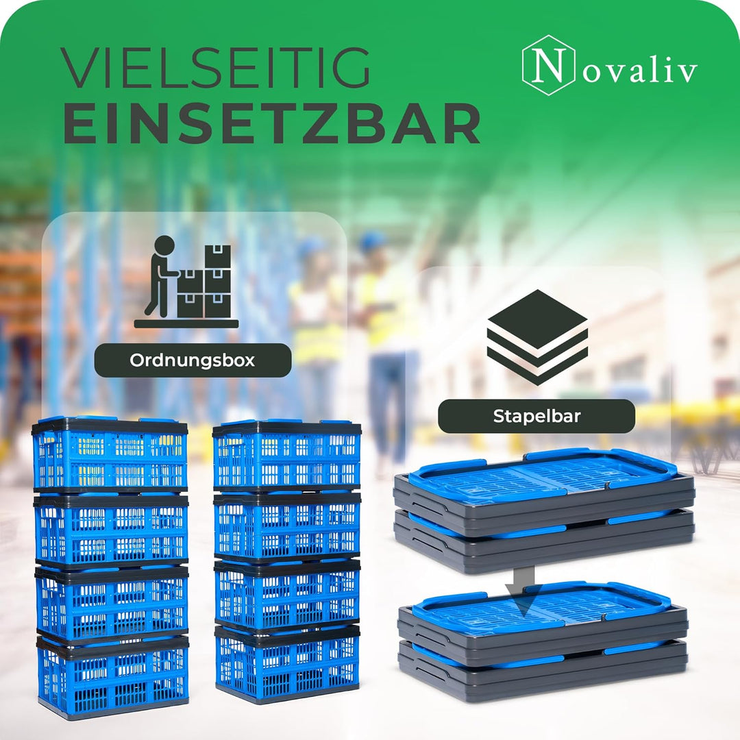 Novaliv Klappbox Blau 10er Set - 16L Faltkorb mit Henkeln - Vielseitiger Einkaufskorb - Praktische A