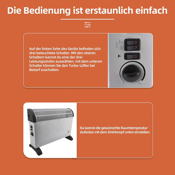 SHX Konvektorheizung mit Turbo-Heizlüfter 2000W SHX08TKV2000 – Heizkörper mit 2000 Watt, Sicherheits
