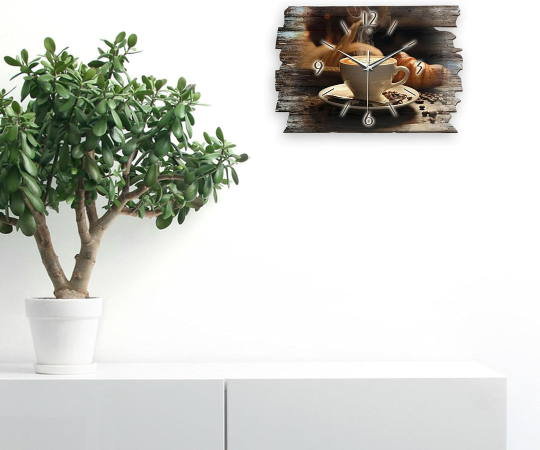Kreative Feder Designer Wanduhr „Cappuccino“ aus Holz 40x27cm im Shabby Style Design - Designeruhr m