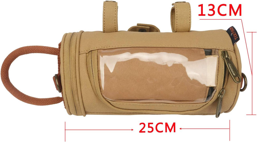 TOURBON Leinwand und Leder Strap Fahrrad Satteltasche Sitz Pack Tasche Braun, Braun