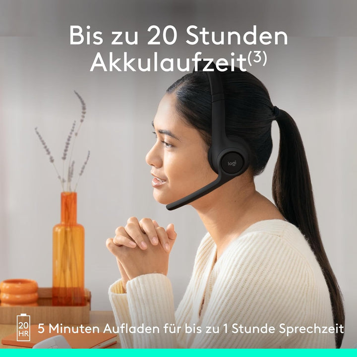 Logitech Zone 300 Wireless Bluetooth Headset mit Mikrofon inkl. Geräuschunterdrückung, kompatibel mi