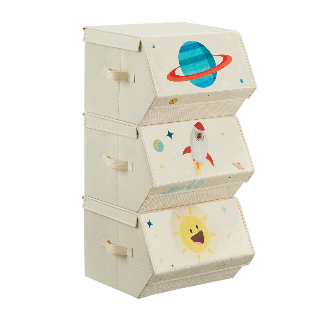 SONGMICS Aufbewahrungsbox Kinder, 3er Set, Faltboxen, Spielzeugkiste mit Deckel, 38 x 35 x 25 cm, fü