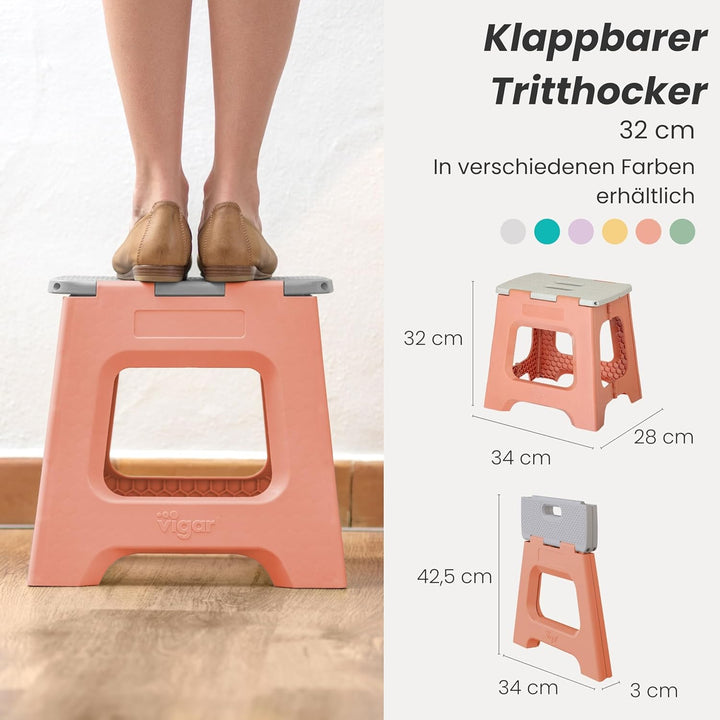 Vigar Kompakte Tritthocker Klappbar für Erwachsene, 32 cm, Klapphocker Faltbar 150 kg rutschfest, Le