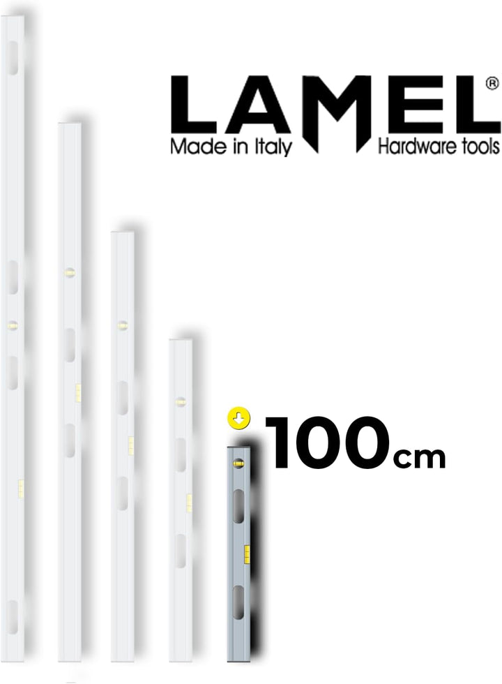 LAMEL Richtlatte 100 cm, mit Libellen und Griffen, eloxiertem Aluminium, verstärktes Profil, zum Ver