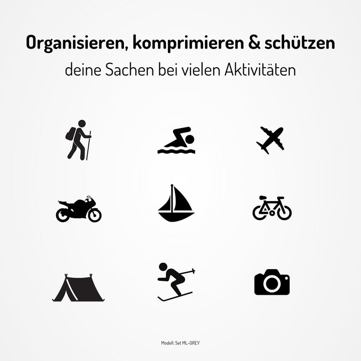 NORDKAMM® Profi-Packtaschen mit Kompression, Ultraleichtes Koffer-Organizer Set, Packing Cubes aus w