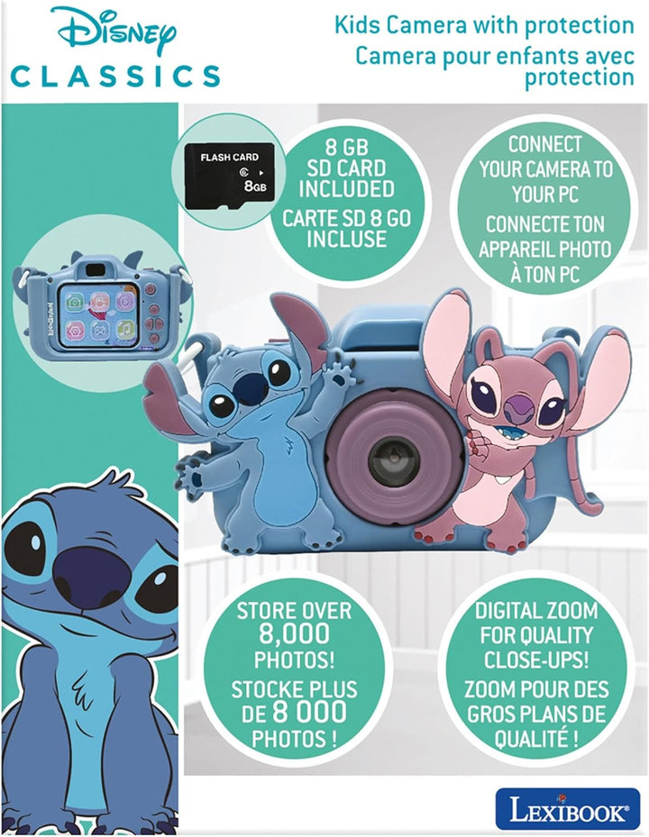 Lexibook, Disney Stitch, 4-in-1 Kamera für Kinder mit Schutz, Foto-, Video-, MP3- und Spielfunktione