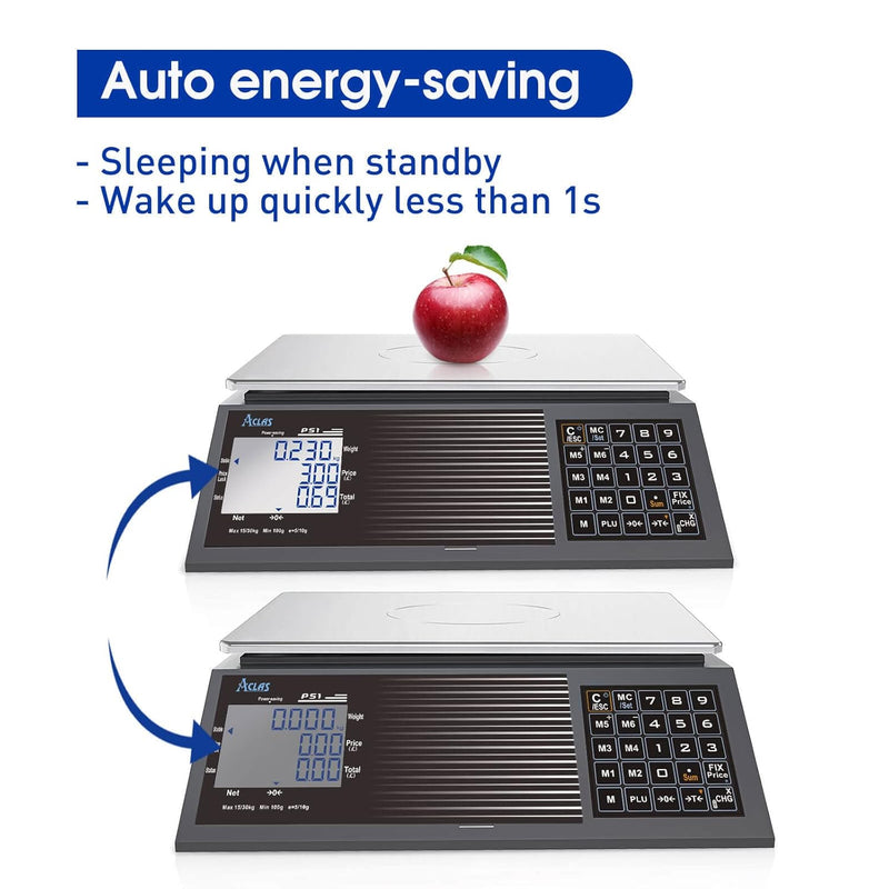 "ACLAS Marktwaage Waage 30Kg 10g Kontrollwaage Geeichte Ladenwaage - mit Dual LCD-Display Industrie