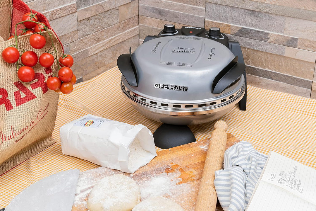 G3 Ferrari elektrischer Pizzaofen Delizia G1000606 silber, bis 400 Grad mit feuerfestem Naturstein /