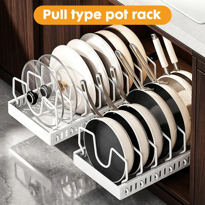 RANJIMA Topfdeckel Organizer, Ausziehbare Topfdeckel Organizer mit 8 Verstellbaren Fächern, Kitchen