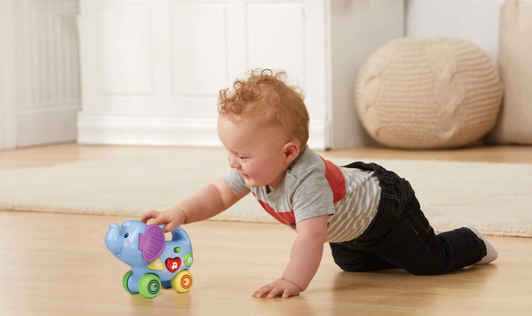Vtech Baby Kleiner Schiebe-Elefant – Interaktives Spielzeug zum Schieben und Spielen – Mit Liedern,