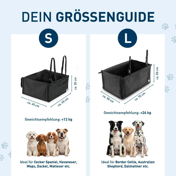 FLIPLINE Hundeautositz – verstärkte, wasserfeste Hundebox Auto für Hund 12(S) bis 26(L) kg | Hundezu