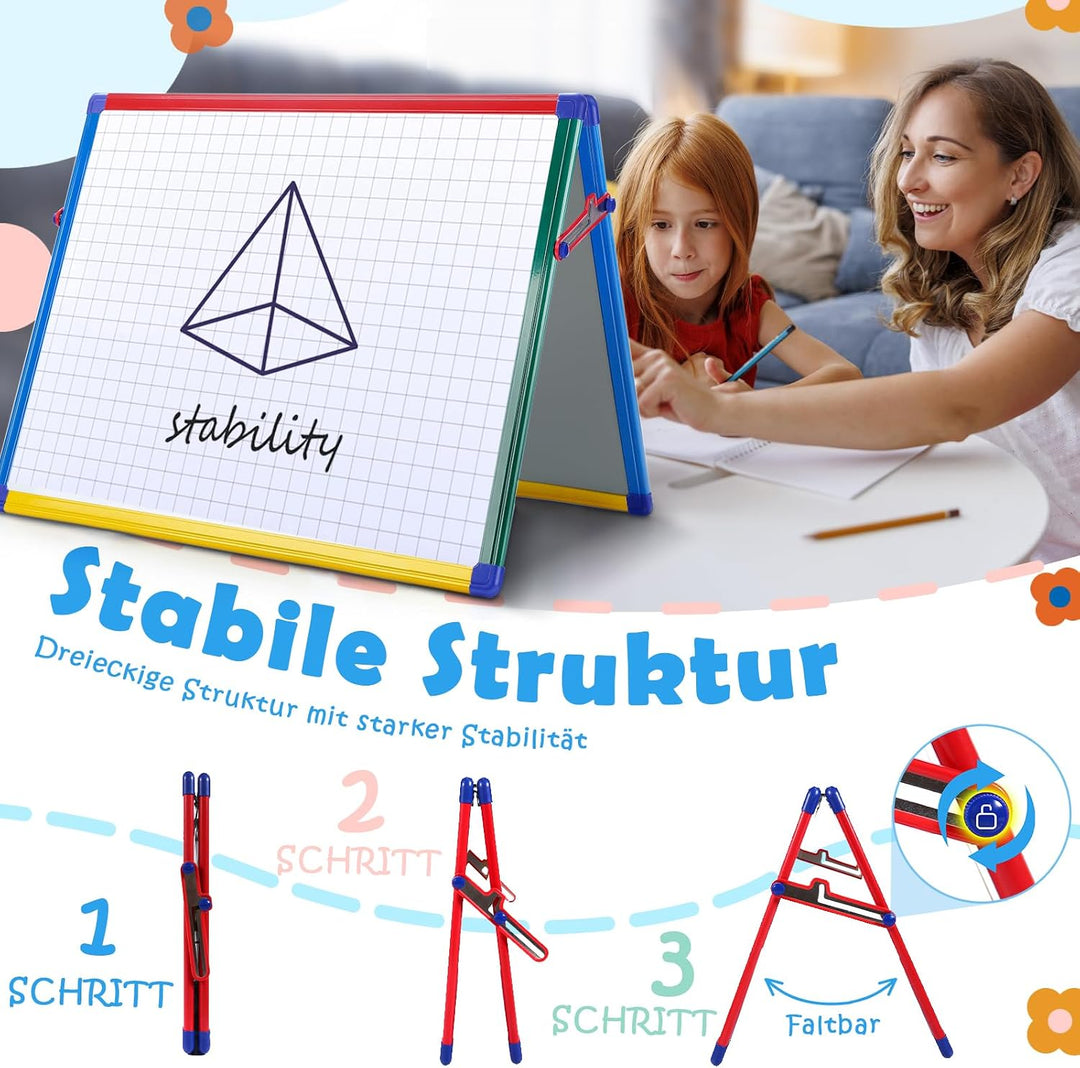 SwanSea A2 Magnettafel Kinder Staffelei, Whiteboard-Tischplatte, Doppelseitig, Trocken Abwischbar, m