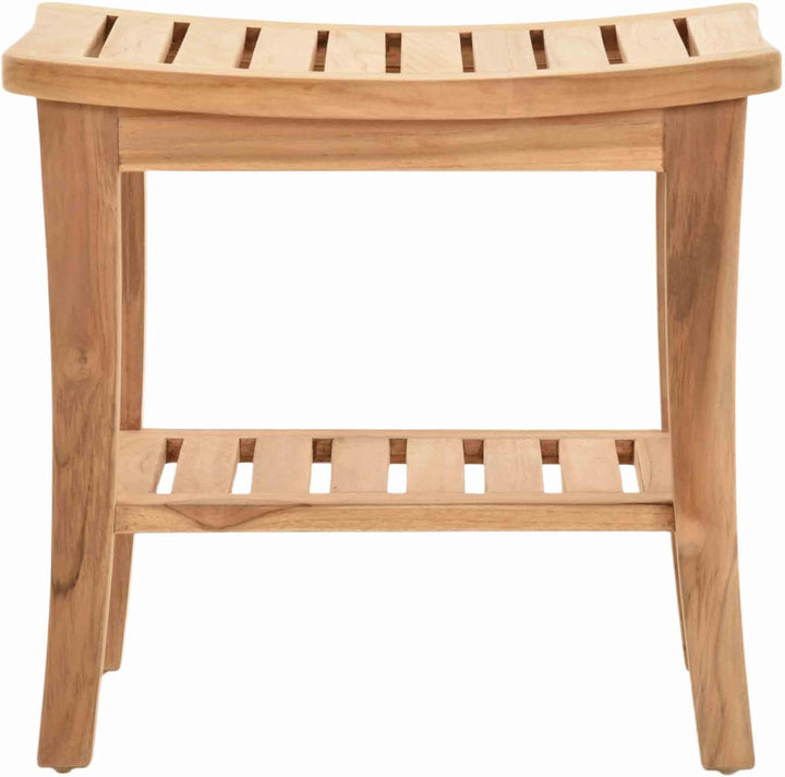 Teak Hocker, Massiver Teakholz Sitzbank, Holzbank mit Ablage, Naturholz Unbehandelt (50cm), 50cm