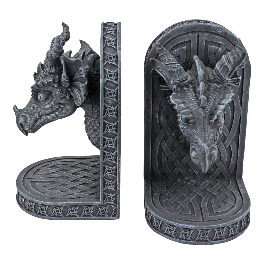 Design Toscano Grauer Mönch Buchstützen mit Drachen, 11,5 x 4 x 19 cm Grauer Bruderdrache, Grauer Br