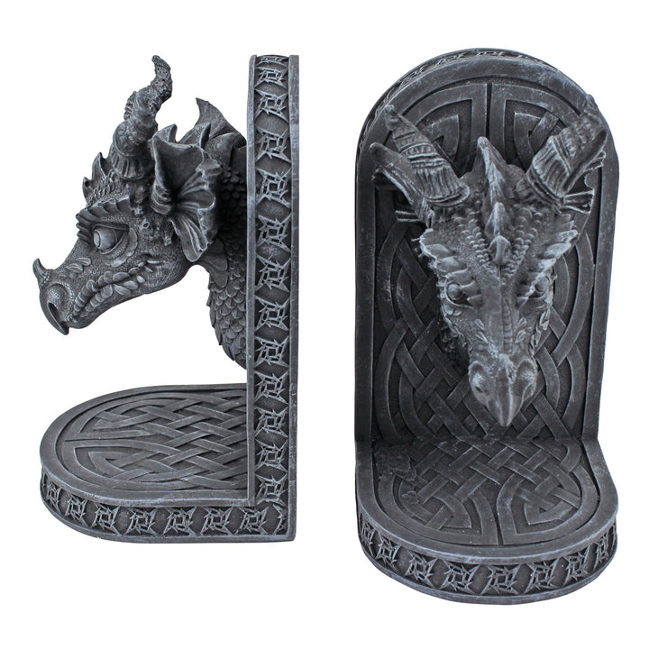 Design Toscano Grauer Mönch Buchstützen mit Drachen, 11,5 x 4 x 19 cm Grauer Bruderdrache, Grauer Br