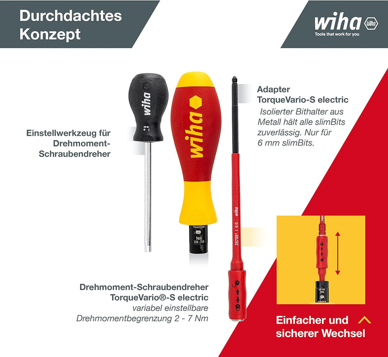 Wiha verstellbarer VDE Drehmoment Schraubendreher TorqueVario®-S electric (26627) variabel einstellb