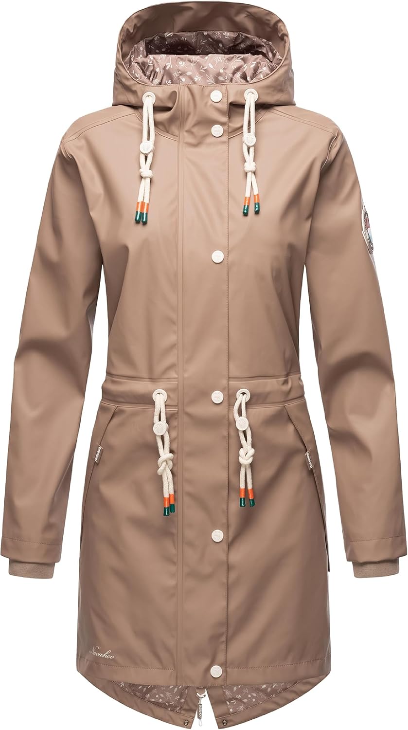 Navahoo Damen Übergangsjacke Regenmantel wasserdicht lang mit Kapuze Tropical Stormoo XS-3XL XS Taup