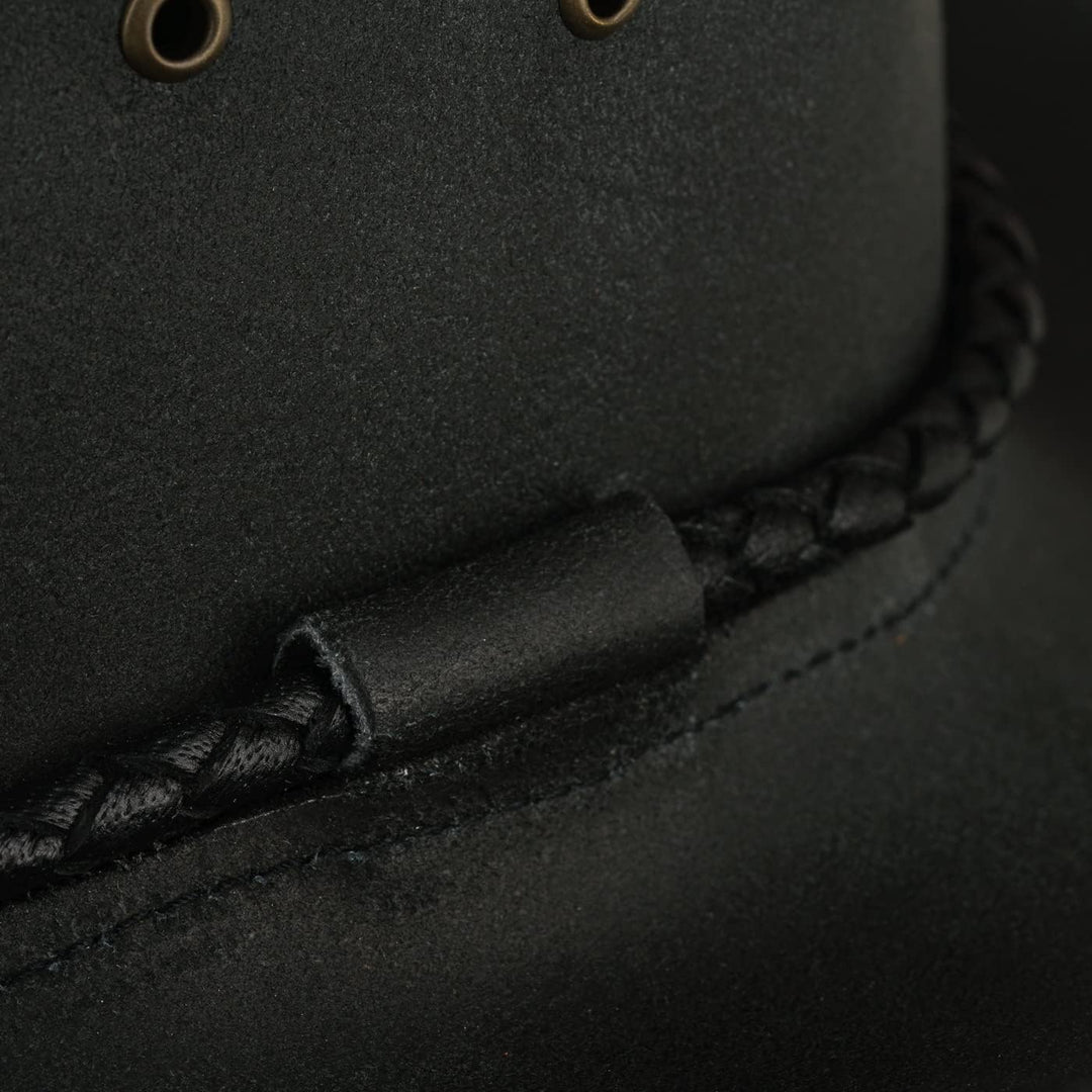 Black Forest Fox® Jero Western Cowboy Reiten Leder Sonnen Hut in versch. Farben M Schwarz, M Schwarz