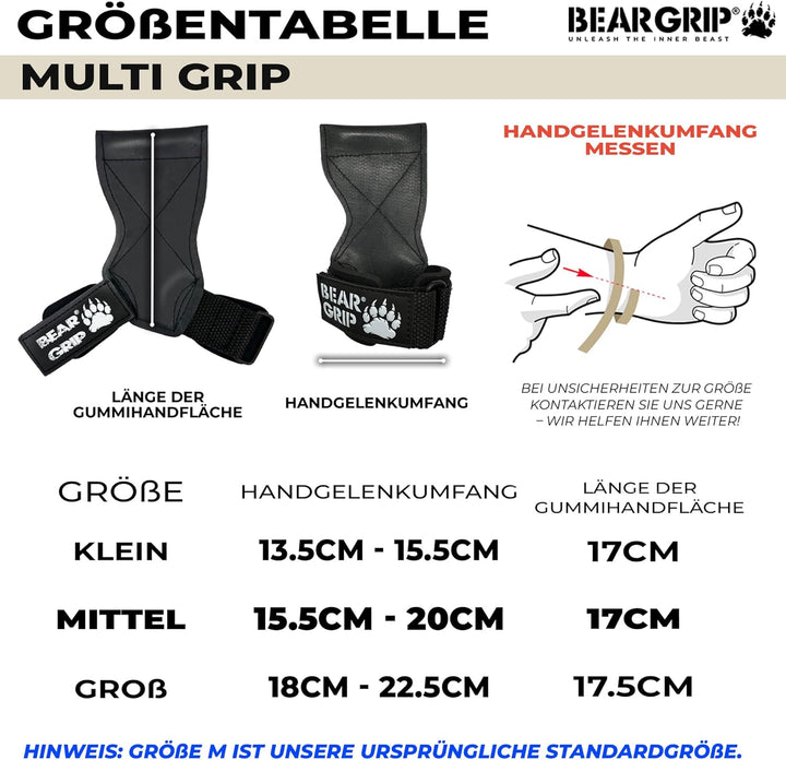 BEAR GRIP Multi-Grip-Riemen/Haken, hochwertige strapazierfähige Gewichthebergurte/Handschuhe. Kleine