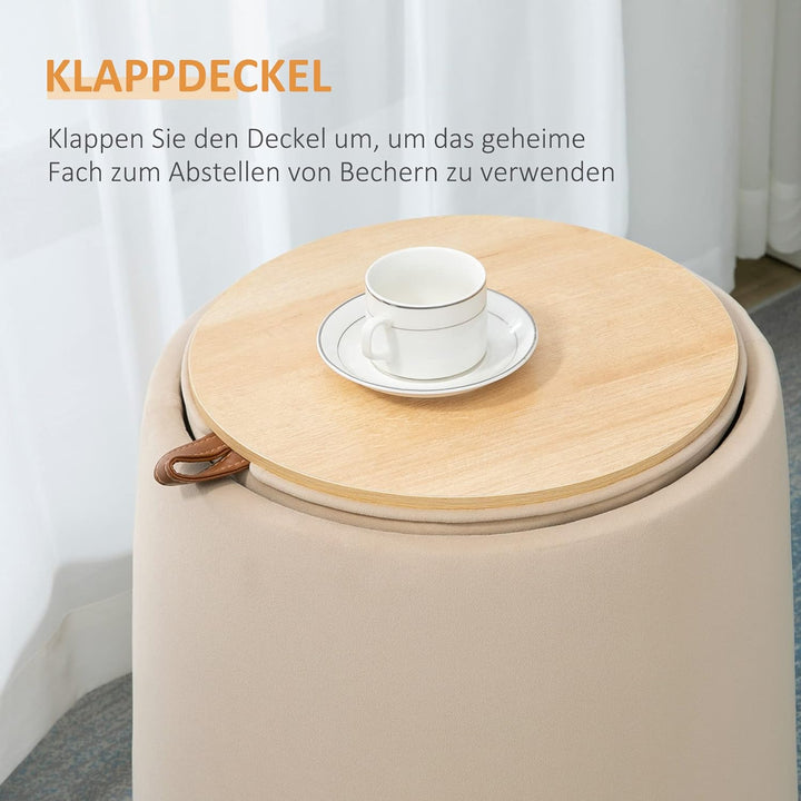 HOMCOM 2-in-1 Ottomane Sitzhocker Runde Polsterhocker Fussbank inklusive Stauraum, abnehmbaren Decke